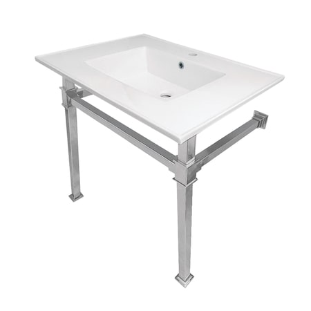 Kingston Brass KVPB31221Q1 31-Inch Ceramic Console Sink (1-Hole), White/Polished Chrome KVPB31221Q1